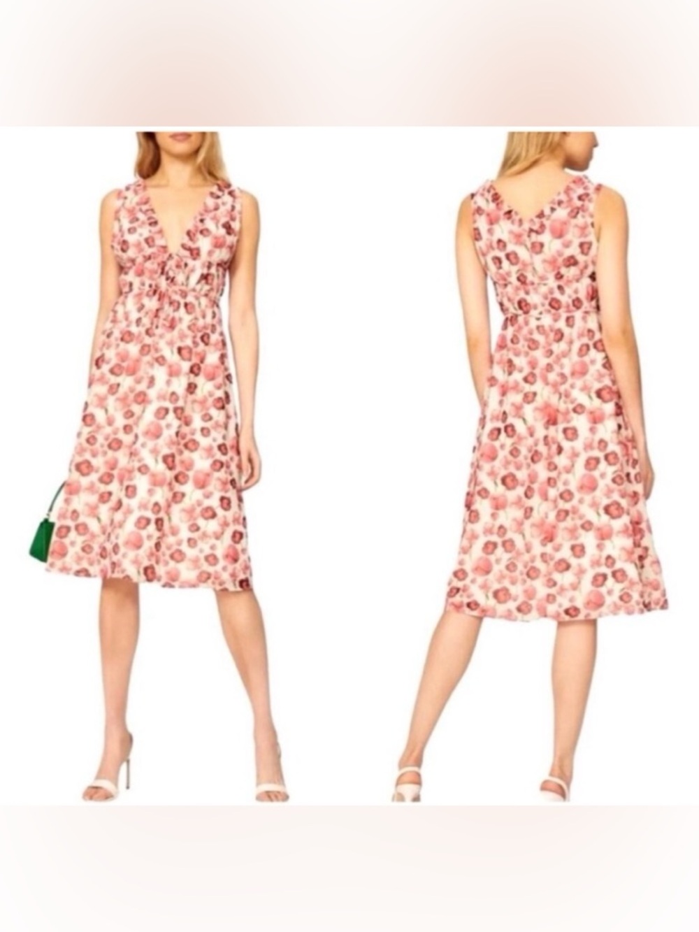 Samantha Sipos Strawberry Floral Pink Chiffon Dress Cut Out Front Size Medium